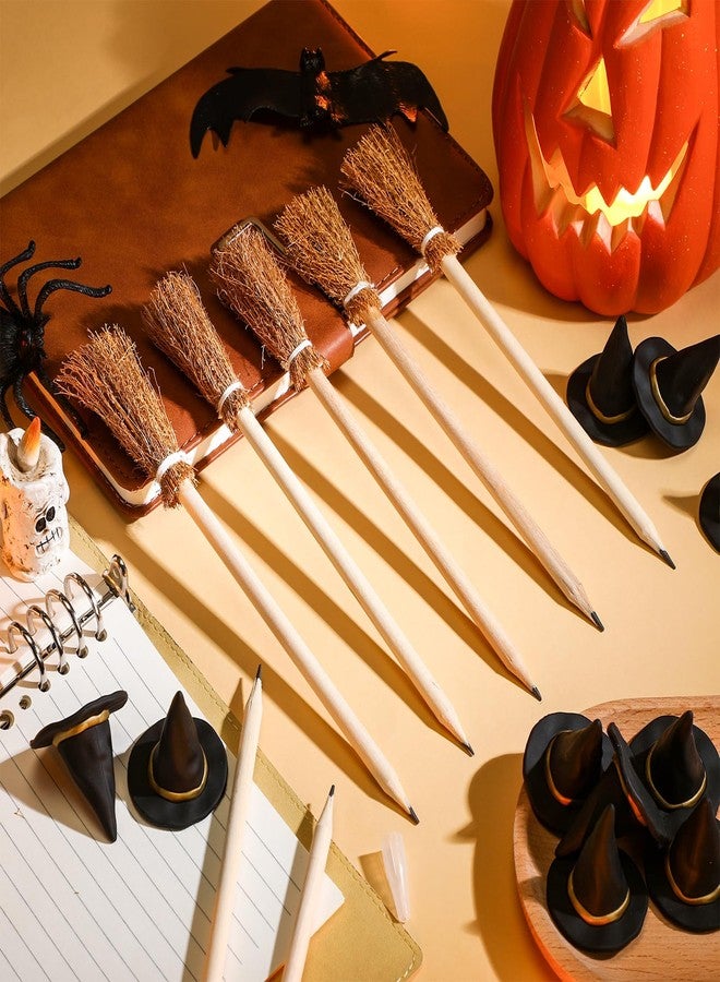 Fuyoooo 24 Pcs Witch Party Favors Set with 12 3D Small Witch Hat Eraser 12 Broom Broomstick Pencils for Wizard Party Favors Gifts Decoration Kids Classroom Reward Supplies (Broom Pen,Khaki) - Image 5